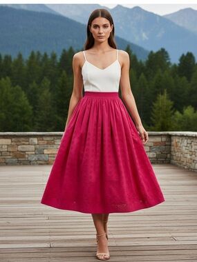 J. Crew Factory Fuchsia Eyelet Midi Skirt